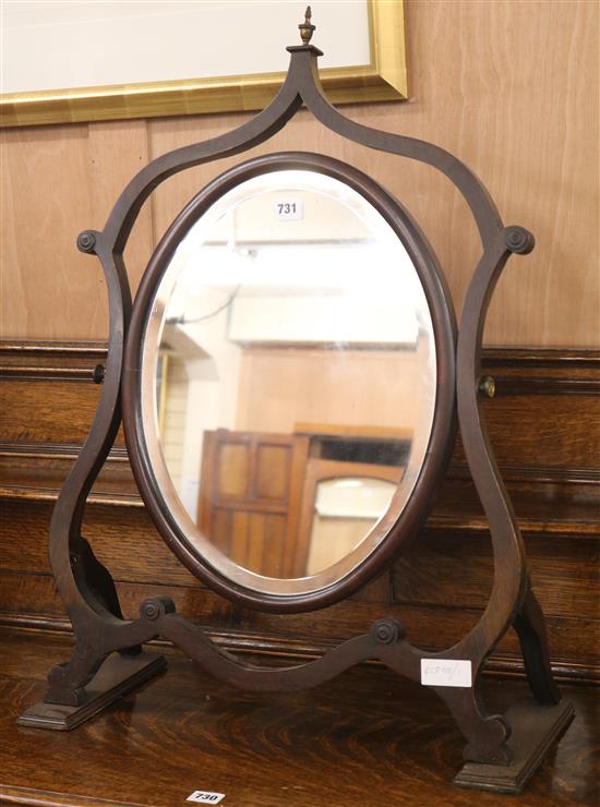 A mahogany skeleton frame toilet mirror, W.56cm